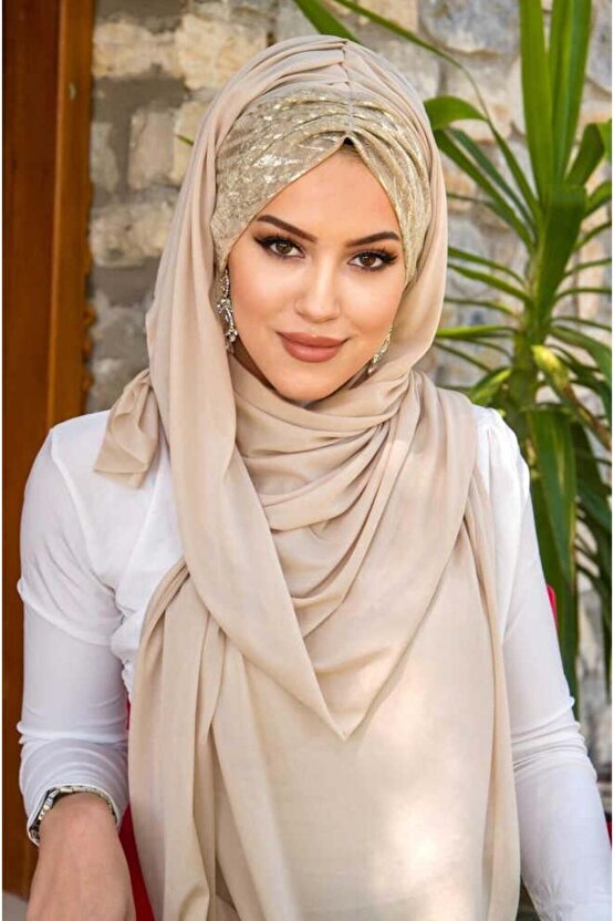 Bej Vizon Büzgülü Hazır Şal