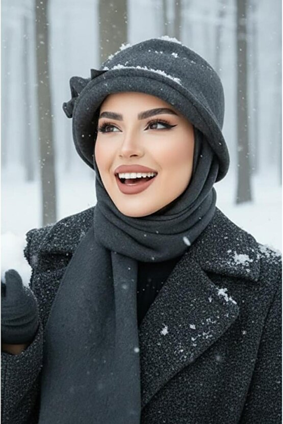 Füme Aksesuarlı Vintage Atkılı Şapka