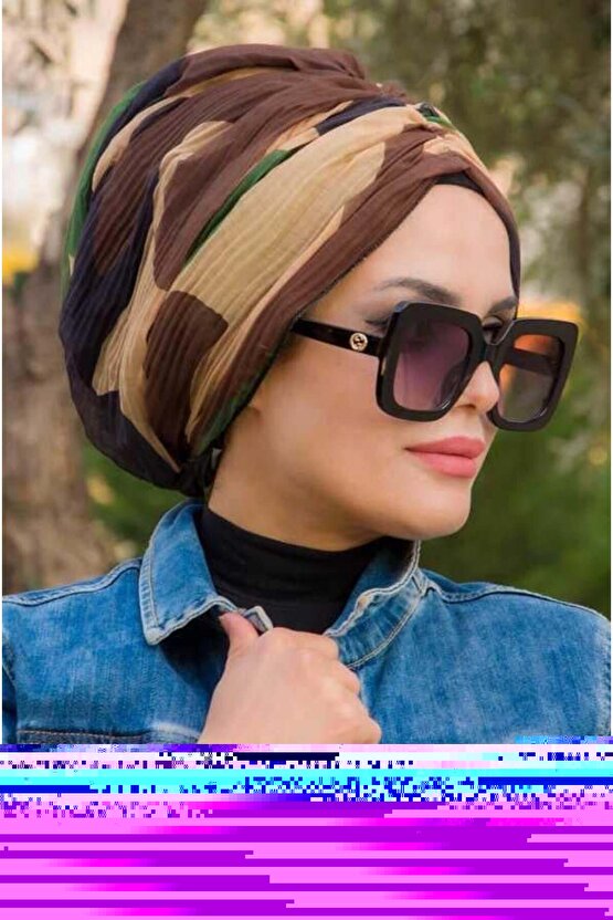 OUTLET- Kamuflaj Desen Piliseli Tokalı Bone