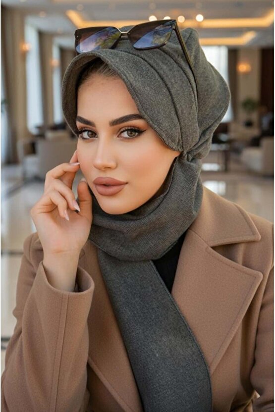 Haki Kaşe Tesettür Şapka