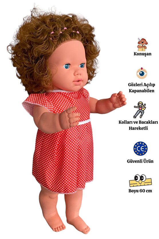 Büyük Boy Türkçe Konuşan Kahverengi Saçlı Et Bebek Oyuncak (60 CM)