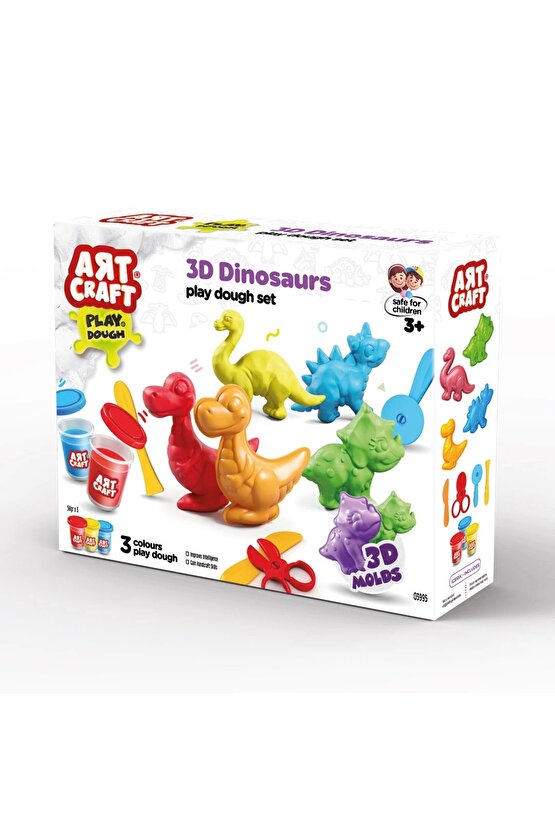 3D Dinozorlar Oyun Hamur Seti 168 Gr. - Oyun Hamuru Seti - Hamur Setleri - Hamur Kalıpları - Doğal O