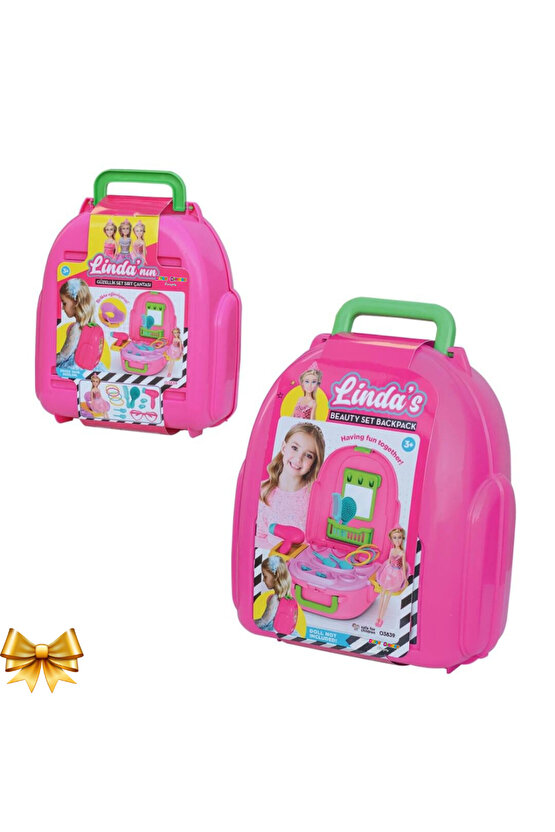 Lindanın Güzellik Seti Sırt Çantası - Güzellik Setleri - Kuaför Oyuncak Seti - Makyaj Masası