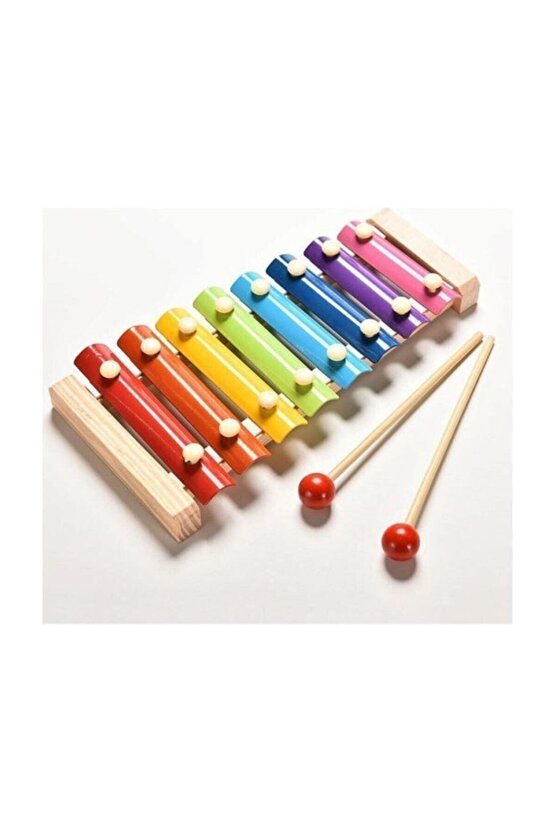 Büyük Boy Ahşap Ksilofon 8 Nota 8 Ton 25 cm 8 Tuşlu Sesli Selefon MARAKAS HEDİYELİ
