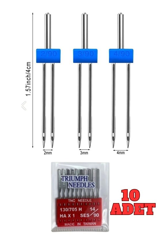 Her Marka Makine Için 10 Adet 14 No Iğne Ve Nervür Için Çift Iğne Singer Zetina (2MM-3MM-4MM)