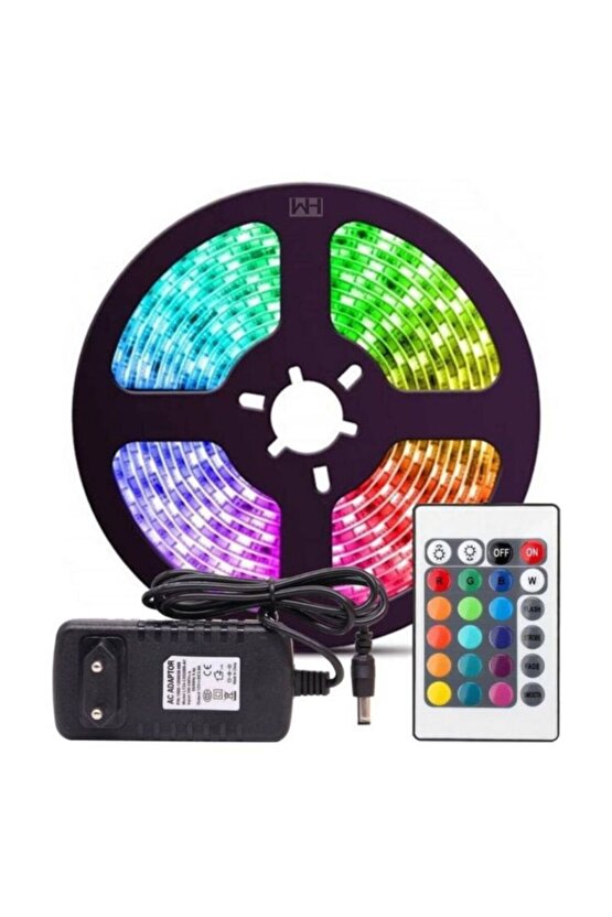 5 Metre Tak Çalıştır Kumandalı, 96 Renk RGB Şerit Led TV Ünitesi, Mutfak Tezgahı, Vitrin, Tavan Ledi