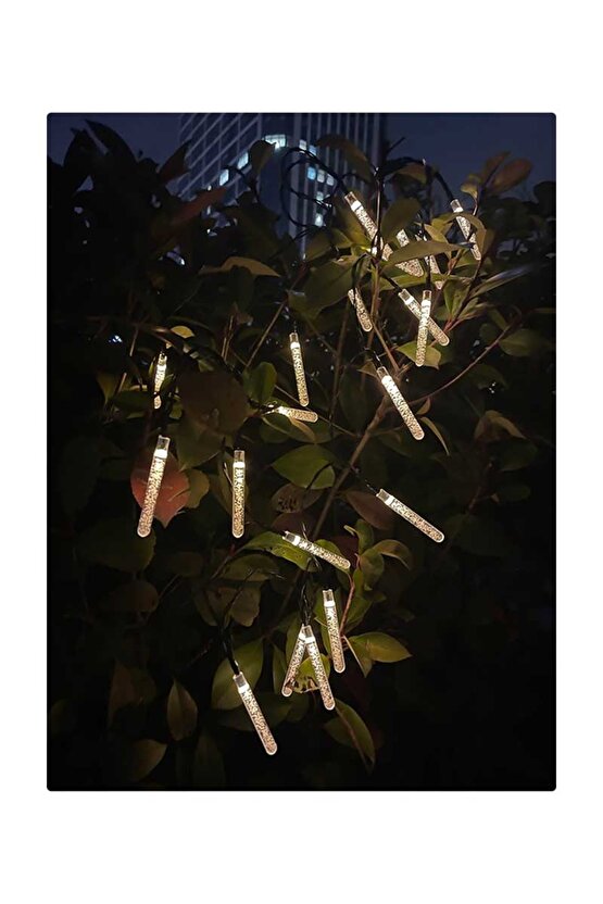 Güneş Enerjili, 20 Watt, 3200 Kelvin Gün Işığı Ledli, 5 Metre, 7 Modlu Işık Zinciri, Peyzaj Aplik