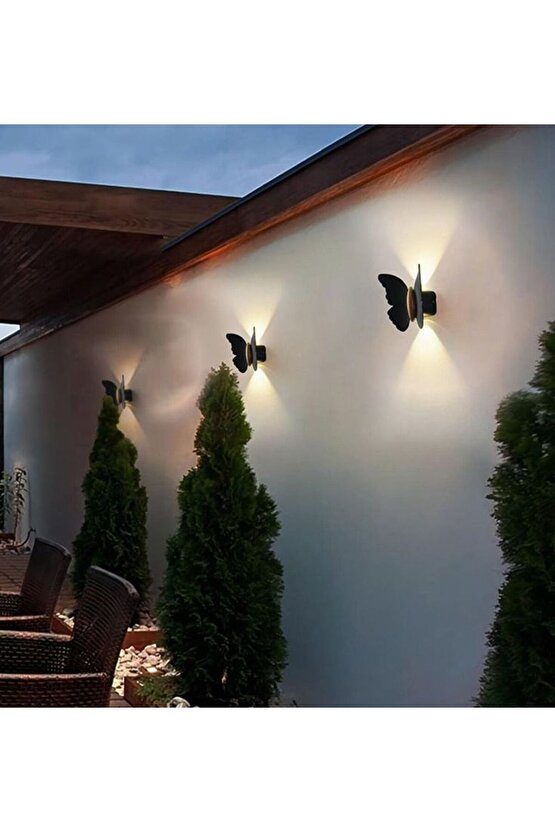 3 Adet Elektrikle Çalışır, 6 Watt Amber Işık Ledli Kelebek Duvar Aplik İç ve Dış Mekan IP65 Aplik