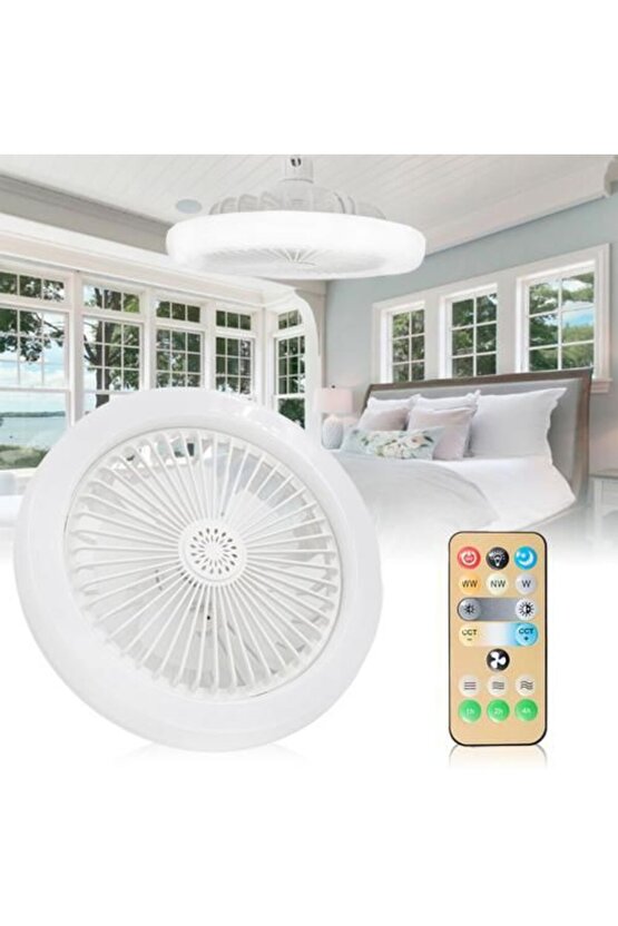 3 Işık Modlu, Dimlenebilir, 3 Fan Hızlı, Kumandalı, Pervaneli, 42 Watt Çok Kaliteli Led Fan Ampul,