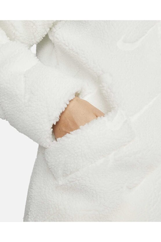 Sportswear Icon Clash White Long Sherpa Kadın Ceket
