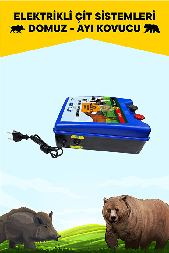 ELEKTRİKLİ ÇİT CİHAZI 220V FİŞLİ TAK ÇALIŞTIR 30.000 VOLT 5 YIL GARANTİ