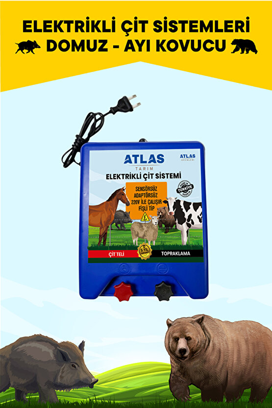 ELEKTRİKLİ ÇİT CİHAZI 220V FİŞLİ TAK ÇALIŞTIR 30.000 VOLT 5 YIL GARANTİ