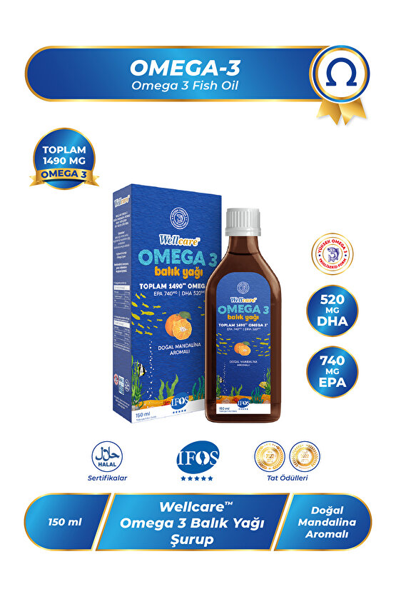 Omega 3 Doğal Mandalina Aromalı Balık Yağı - 150 ML