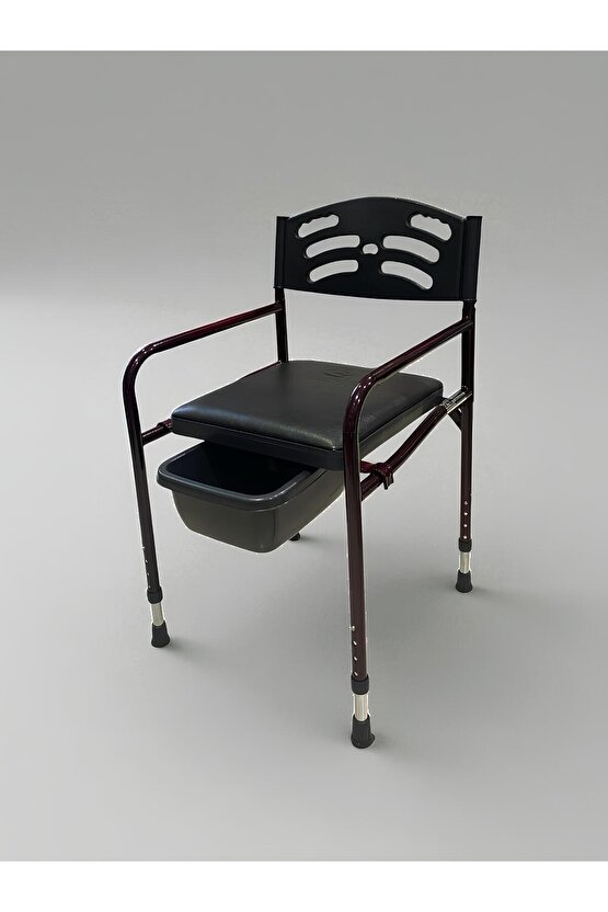 Hasta Yaşlı Tuvaleti Sandalyesi Seyyar Katlanabilir Klozetli Lazımlık Oturak Yükseltilebilir Bordo