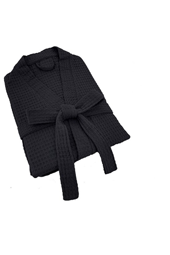 BORNOZ KADIN ERKEK SİYAH PİKE BORNOZ