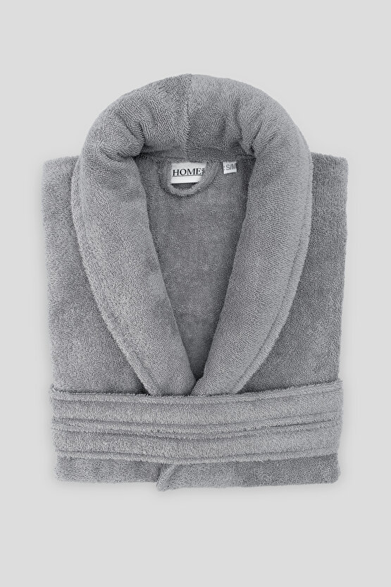 %100 Pamuk Unisex Gri Bornoz- Yüksek Su Emici & Yumuşak Şal Yaka Bornoz-