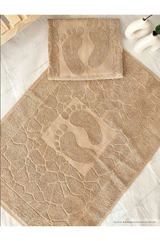 ( 1 Adet ) 50x70cm Ayak Paspası, Ayak Desenli Pamuk Paspas, Lavabo Paspası