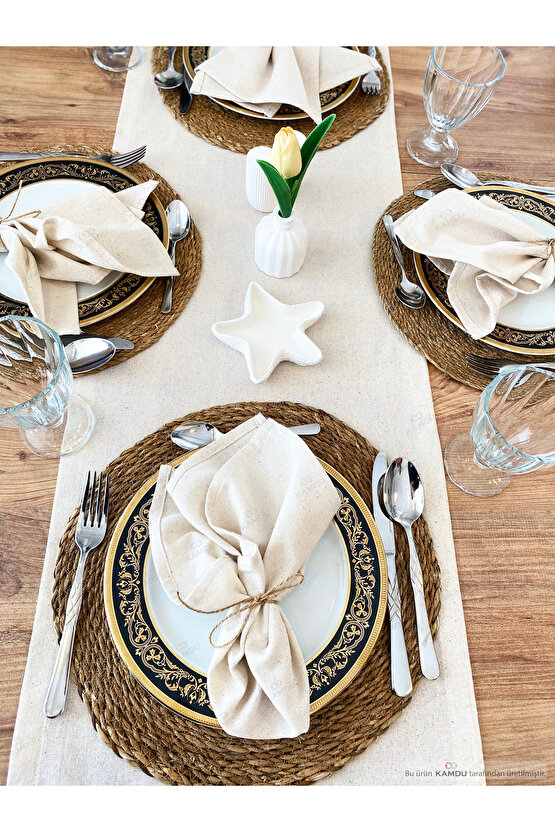 Şık Tasarım 50x250 cm %100 Pamuk Ham Keten Amerikan Runner, Runner, Keten Amerikan Runner