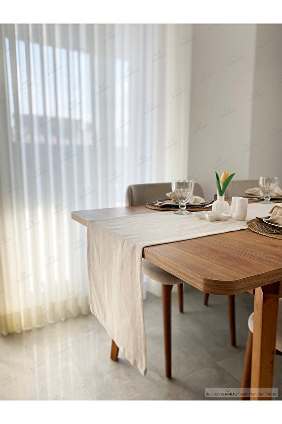 Şık Tasarım 50x250 cm %100 Pamuk Ham Keten Amerikan Runner, Runner, Keten Amerikan Runner