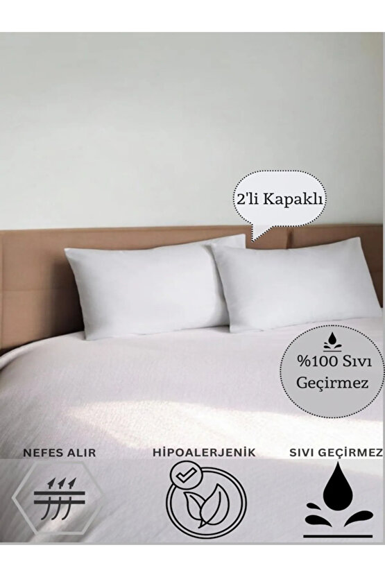 ( 2 Adet ) Büyük Boy 50x70cm Kapaklı Sıvı Geçirmez Yastık Alezi, Nonwoven Kumaş