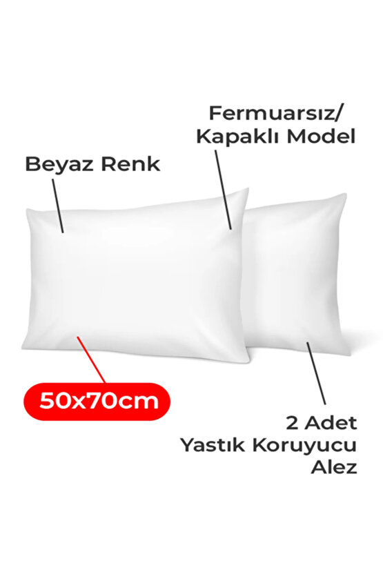 ( 2 Adet ) Büyük Boy 50x70cm Kapaklı Sıvı Geçirmez Yastık Alezi, Nonwoven Kumaş
