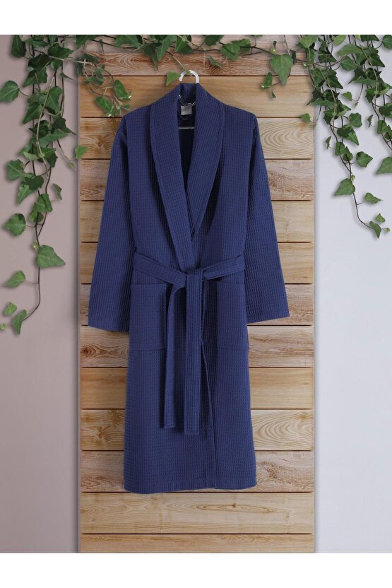 Pera %100 Pamuklu Unisex Pike Bornoz, Hızlı Kuruyan, Zarif Ve Yumuşak Dokulu | Lacivert