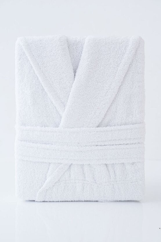 Beyaz Şalyaka Unisex Bornoz