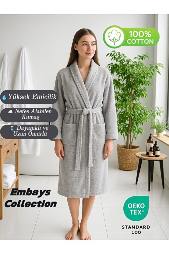 Bukle Bornoz, Şal Yaka Bornoz ,%100 Pamuklu Kadın  Erkek Unisex Bornoz