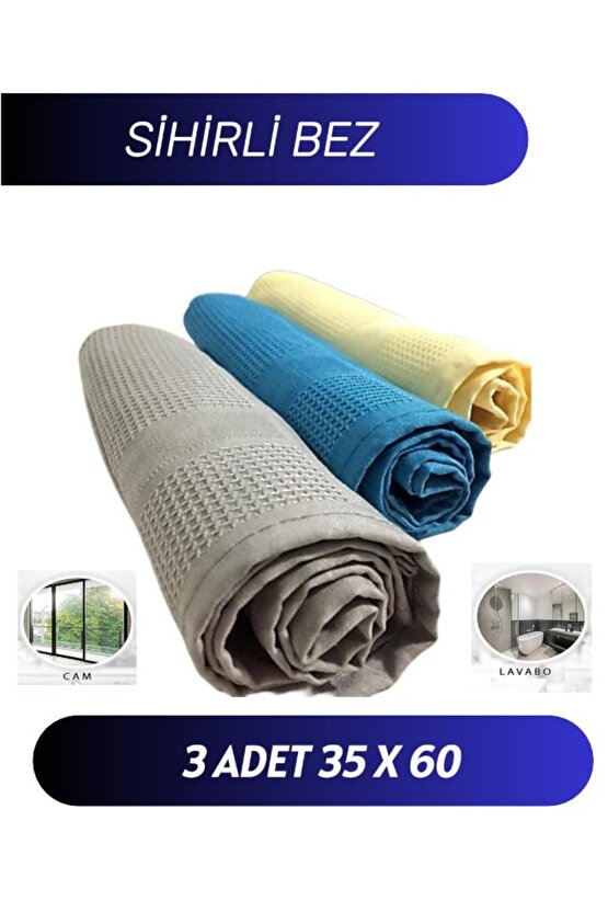 3 Adet 35x65cm Büyük Boy Sihirli Bez, Mikrofiber Bez, İz Bırakmaz Bez, Fenomen Bez
