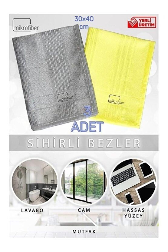 (3 Adet ) 30x40cm Sihirli Bez,mikrofiber Bez, Cam Temizleme Bezi, Dekoratif Cam Bezi,standart Boy