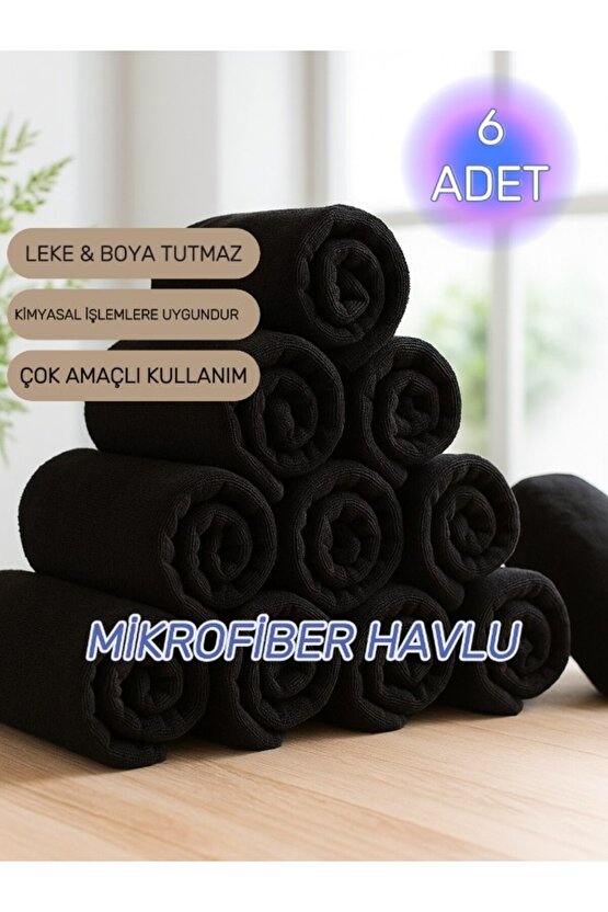 50x90cm Mikrofiber Havlu ( 6 Adet ) Berber Havlusu, Kuaför Havlusu, Sporcu Havlusu, El Yüz Havlusu
