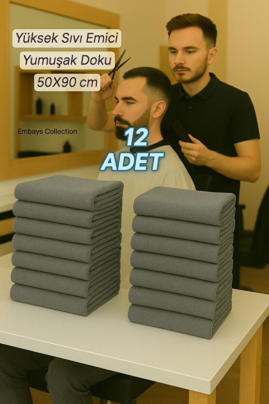 ( 12 Adet ) 50x90cm Pamuklu Havlu , Berber Havlusu, Kuaför Havlusu, Sporcu Havlusu, El Yüz Havlusu