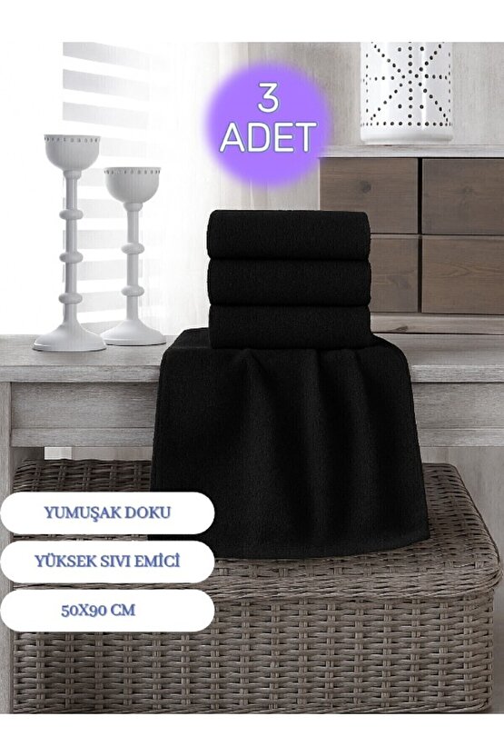 ( 3 Adet ) 50x90cm Pamuklu Havlu , Berber Havlusu, Kuaför Havlusu, Sporcu Havlusu, El Yüz Havlusu