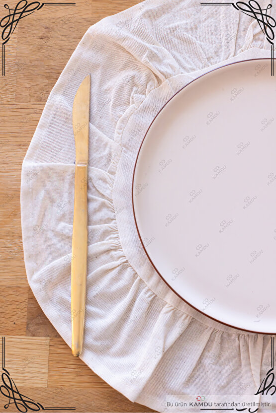 4lü 40x40cm Daire Supla, Fırfırlı  Amerikan Servisi, %100 Keten