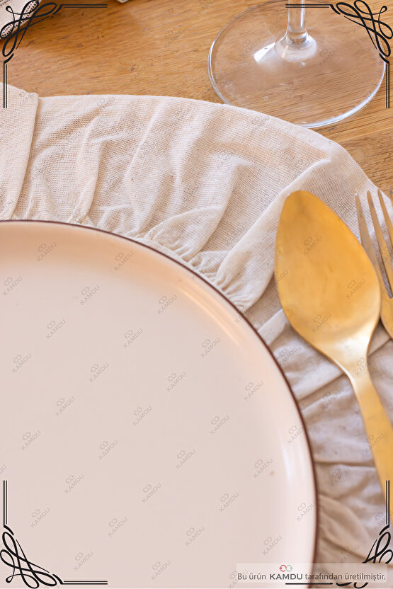 4lü 40x40cm Daire Supla, Fırfırlı  Amerikan Servisi, %100 Keten
