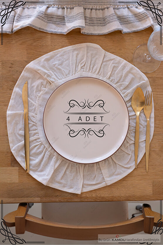 4lü 40x40cm Daire Supla, Fırfırlı  Amerikan Servisi, %100 Keten