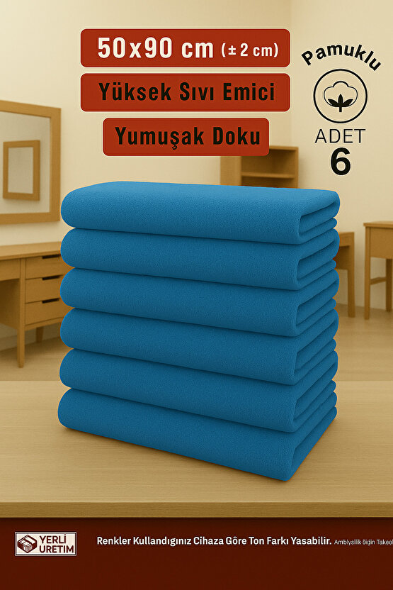 ( 6 Adet ) 50x90cm Pamuklu Havlu , Berber Havlusu, Kuaför Havlusu, Sporcu Havlusu, El Yüz Havlusu
