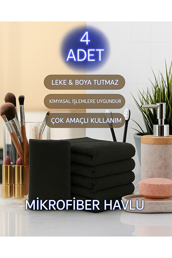 ( 4 Adet ) 50x90cm Mikrofiber Havlu,berber Havlusu, Kuaför Havlusu, Sporcu Havlusu, El Yüz Havlusu