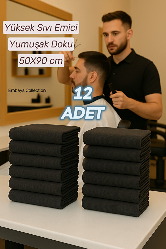 ( 12 Adet ) 50x90cm Pamuklu Havlu , Berber Havlusu, Kuaför Havlusu, Sporcu Havlusu, El Yüz Havlusu