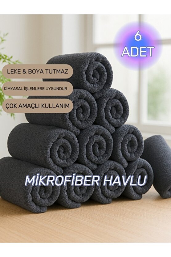 ( 6 Adet ) 50x90cm Mikrofiber Havlu,berber Havlusu, Kuaför Havlusu, Sporcu Havlusu, El Yüz Havlusu