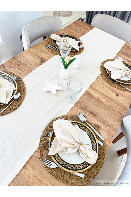 Şık Tasarım 40x150 cm %100 Pamuk Ham Keten Amerikan Runner, Runner, Keten Amerikan Runner