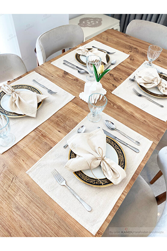 (8 ADET) 35x50cm Pamuklu %100 Keten Amerikan Supla,şık Sunum Peçetesi, Keten Amerikan Servis