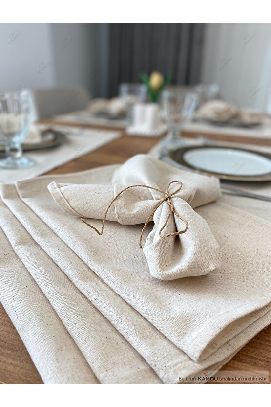 (4 ADET) 30x30cm %100 Pamuk Ham Keten Servis Peçetesi, Sunum Peçetesi,tabak Peçetesi