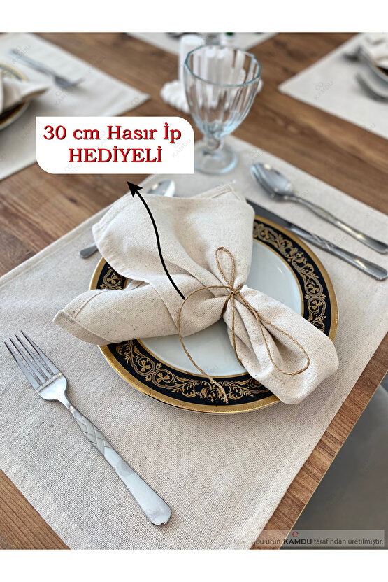 (4 ADET) 30x30cm %100 Pamuk Ham Keten Servis Peçetesi, Sunum Peçetesi,tabak Peçetesi