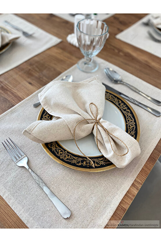 (4 ADET) 30x30cm %100 Pamuk Ham Keten Servis Peçetesi, Sunum Peçetesi,tabak Peçetesi