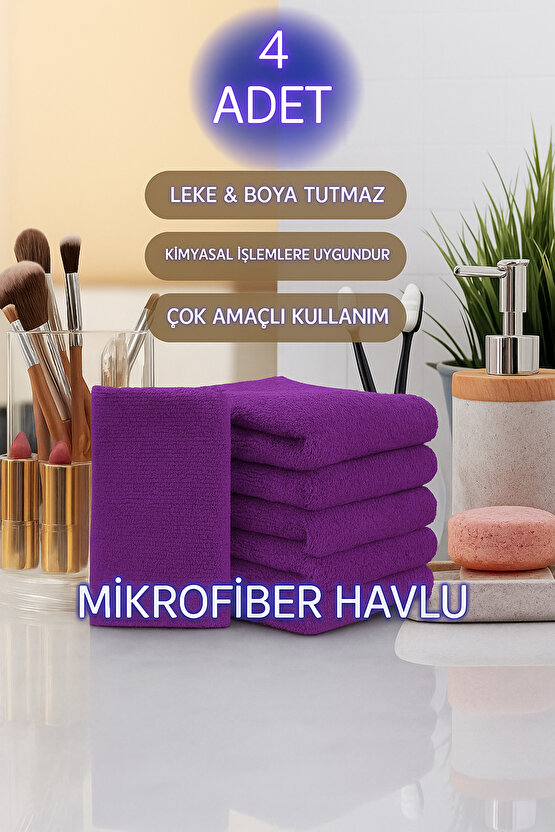 ( 4 Adet ) 50x90cm Mikrofiber Havlu,berber Havlusu, Kuaför Havlusu, Sporcu Havlusu, El Yüz Havlusu