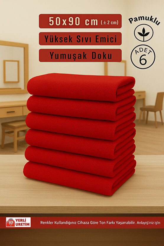 ( 6 Adet ) 50x90cm Pamuklu Havlu , Berber Havlusu, Kuaför Havlusu, Sporcu Havlusu, El Yüz Havlusu