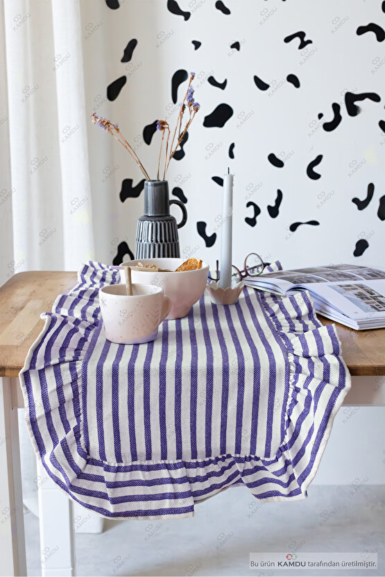 40x125 cm Vintage Fırfırlı %100 Keten Pamuklu Amerikan Runner