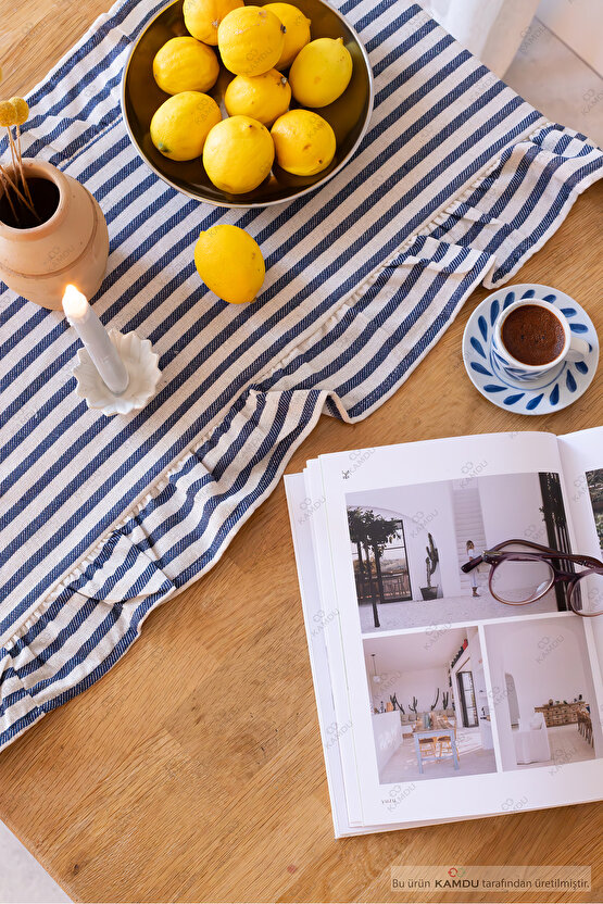 40x125 cm Vintage Fırfırlı %100 Keten Pamuklu Amerikan Runner