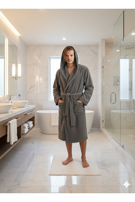 Kapüşonlu  Bornoz ,Bukle Bornoz, %100 Pamuklu ,Hamam Sauna Bornoz  Kadın  Erkek Unisex Bornoz